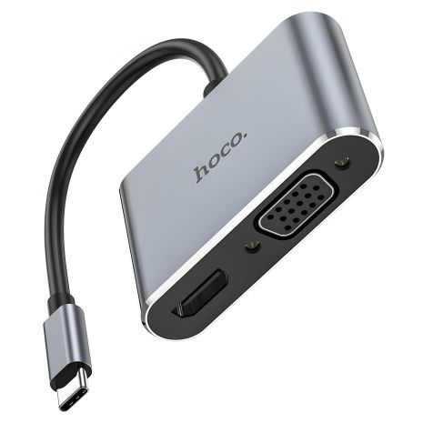 Мультіадаптер хаб Hoco HB30 Type-C to USB 3.0 (F) / VGA (F) / Type-C (F) PD 100W 4в1 0.15m