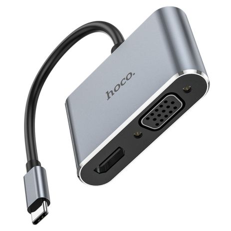 Мультіадаптер хаб Hoco HB30 4в1 Type-C to USB 3.0 (F) / VGA (F) / Type-C (F) PD 100W 0.15m