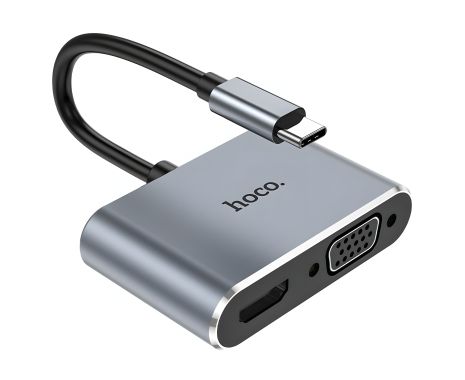 Мультиадаптер хаб Hoco HB29 Type-C to HDMI (F) / VGA (F) 2в1 0.15m Сірий Мультиадаптер хаб Hoco HB29 Type-C to HDMI (F) / VGA (F) 2в1 0.15m Сірий