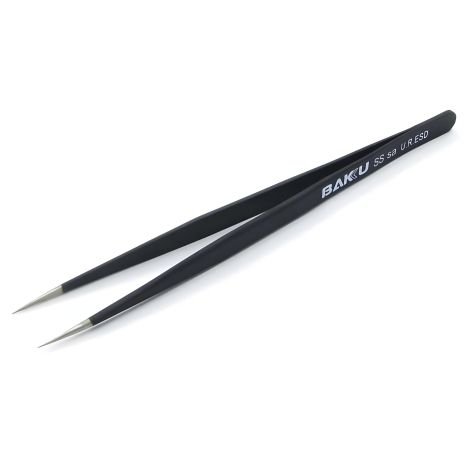 Прямий пінцет Baku A8 SS sa U.R.ESD з чорним антистатичним покриттям