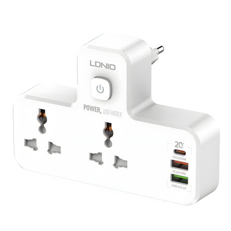 Сетевой Переходник с Ночником LDNIO SC2311 2 port/1PD/1 QC 3.0/1 USB/ 2 PSocket/ Led lamp Белый