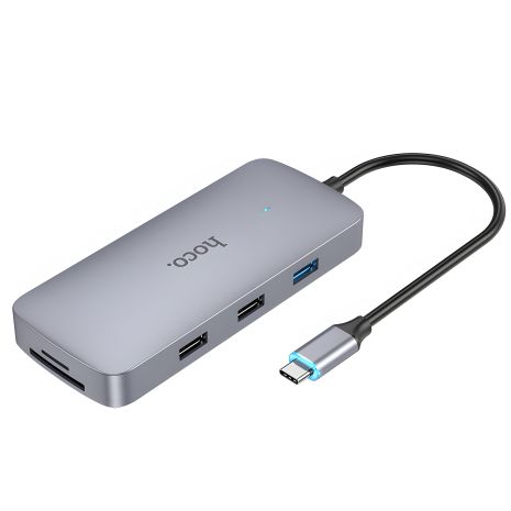 Адаптер-мультихаб HOCO HB32 Type-C converter Grey (Type-C to USB3.0+USB2.0*2+Type-C+RJ45+HDMI 4K+PD 100W+SD+TF) Адаптер-мультихаб HOCO HB32 Type-C converter Grey (Type-C to USB3.0+USB2.0*2+Type-C+RJ45+HDMI 4K+PD 100W+SD+TF)