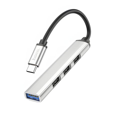 Hoco HB26 адаптер 4 in 1 (Type-C to USB3.0+USB2.0*3) металевий сірий