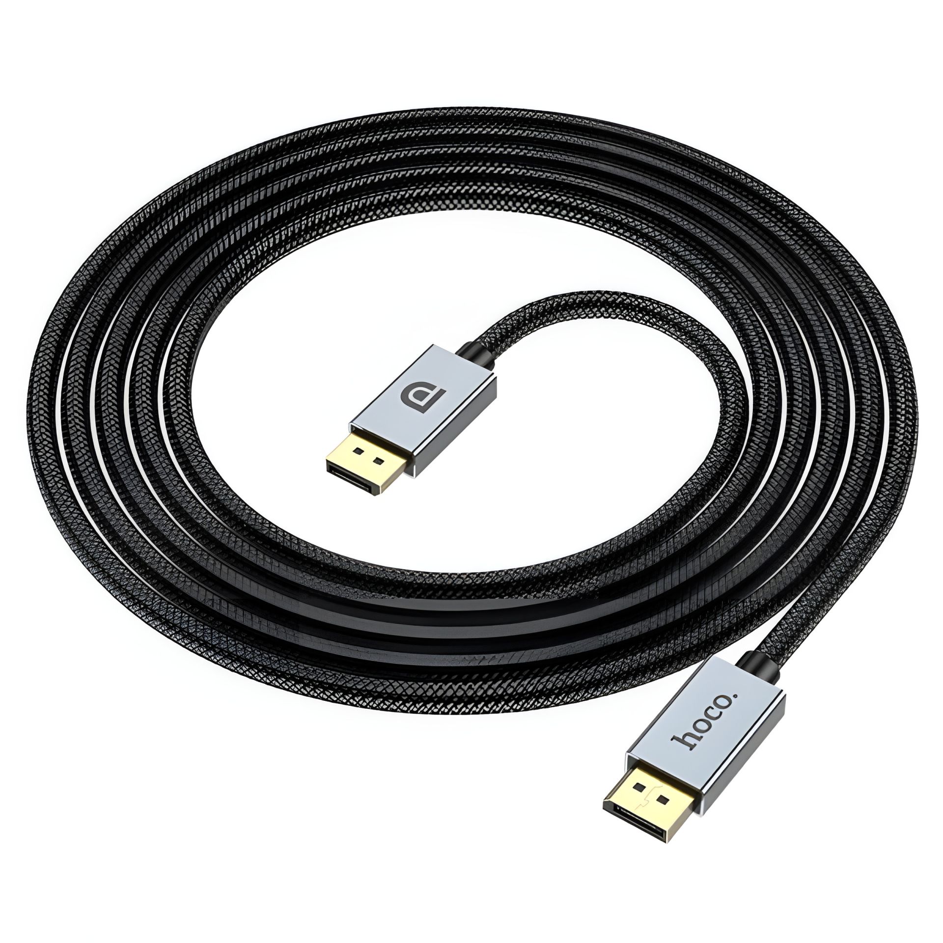 Кабель DisplayPort Hoco US04 - 1m v1.4 8K Ultra HD с нейлоновой оплёткой и позолоченными коннекторами, чёрный Кабель DisplayPort Hoco US04 - 1m v1.4 8K Ultra HD с нейлоновой оплёткой и позолоченными коннекторами, чёрный