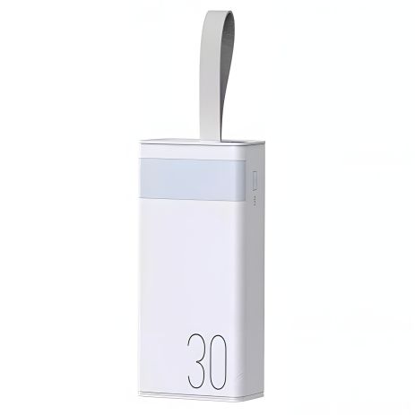 Повербанк Remax RPP-320 (30000mAh / Out: 2xUSB-A 22.5W QC3.0, Type-C PD 20W / In: micro-USB, Type-C 20W) з LED Дисплеєм та ліхтариком, Білий