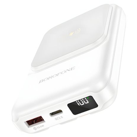 Повербанк Borofone BJ26 (10000mAh/Out: USB 22,5W QC3.0, Type-C 20W PD, Qi 15W/In: Type-C 18W, + Cable Type-C 18W) з LED індикатором, Білий