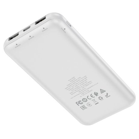 Повербанк Hoco J82 Easylink (10000 mAh / Out: 2USB 5V/2A / In: Type-C, micro-USB 5V/2A ) с LED индикатором, Белый