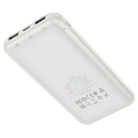 Повербанк Hoco J82 Easylink (10000 mAh / Out: 2USB 5V/2A / In: Type-C, micro-USB 5V/2A ) с LED индикатором, Белый