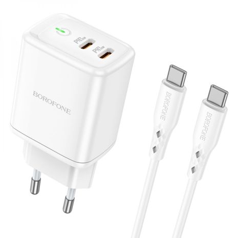 Сетевое Зарядное Устройство Borofone BN9 Reacher PD/QC (2 USB-C) 35W Type-C to Type-C Белый