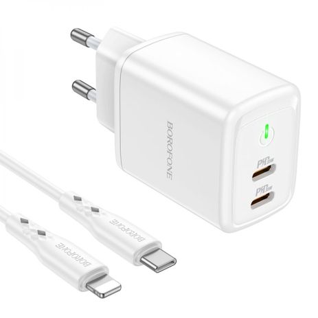 Зарядка Borofone BN9 Reacher PD/QC (2 USB-C), адаптер на 35W Type-C to Type-C, белый