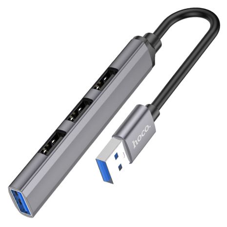 USB Hub Hoco HB26 4 in 1 adapter(USB to USB3.0+USB2.0*3) металлический серый