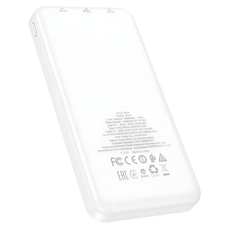 Повербанк Borofone 10000mAh / USB 18W QC3.0, Type-C 20W PD / In: Type-C 18W, micro 18W с LED индикатором белый