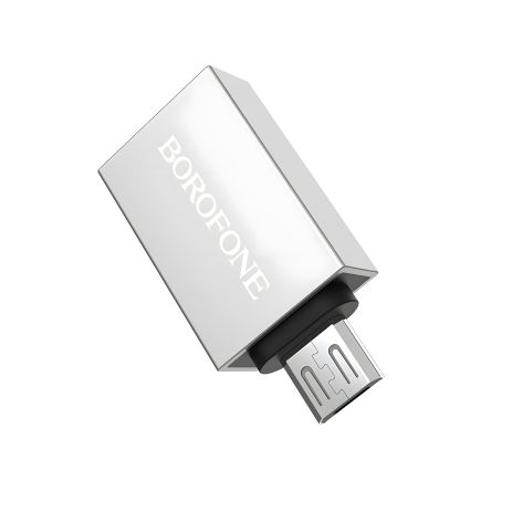 Перехідник адаптер сріблястий Borofone BV2 MicroUSB to USB 3.0 (F)