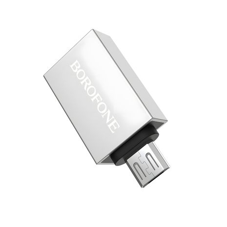 Адаптер переходник Borofone BV2 MicroUSB to USB 3.0 (F) серебристый