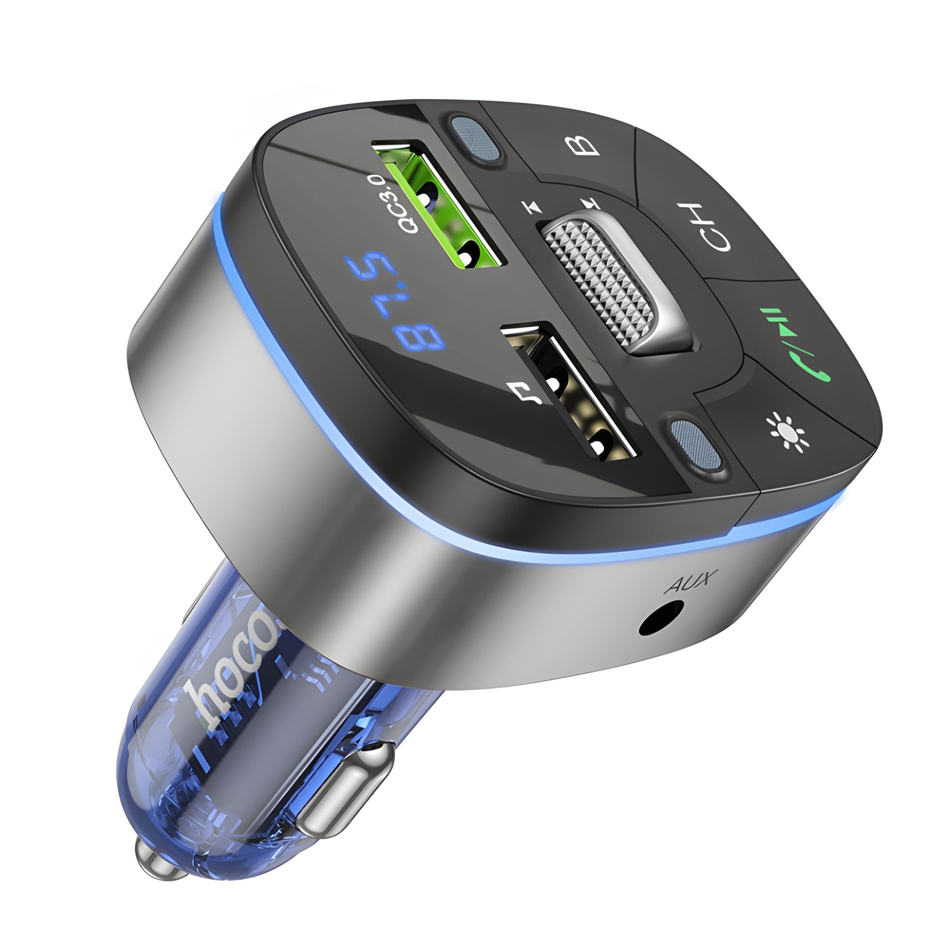 FM модулятор HOCO E71, BT 5.0, QC, AUX (синій) з функцією зарядки FM модулятор HOCO E71, BT 5.0, QC, AUX (синій) з функцією зарядки