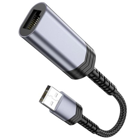 Адаптер переходник Hoco UA26 100 Mbps USB to RJ45 metal gray