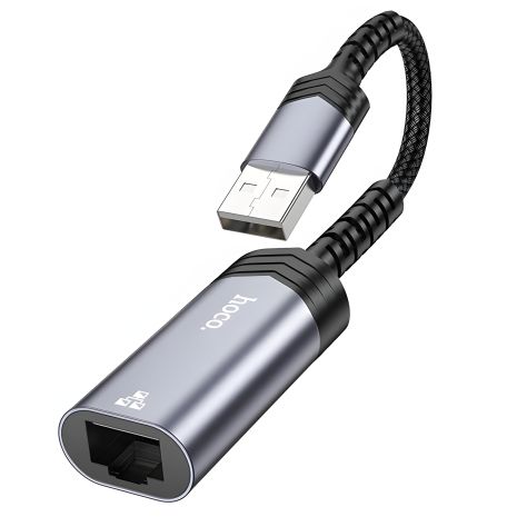 Металлический адаптер Hoco UA26 1000 Mbps USB to RJ45 серый