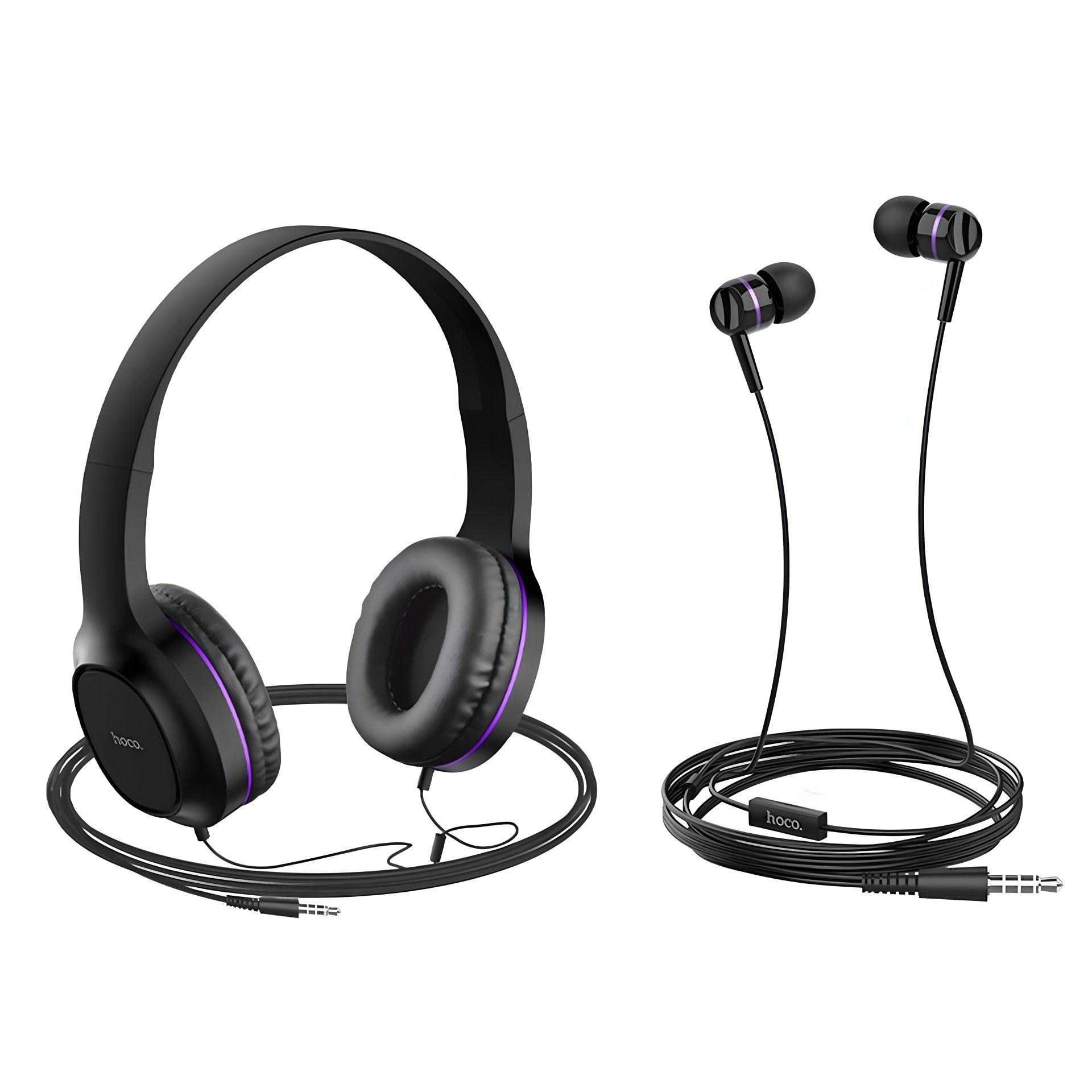 Пара наушников накладные и вакуумные HOCO Enlighten W24 black-purple Пара наушников накладные и вакуумные HOCO Enlighten W24 black-purple