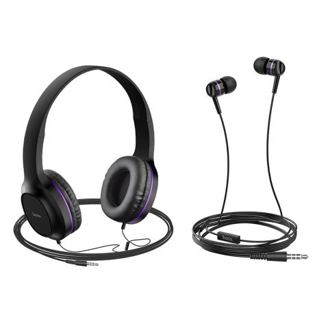 Пара навушників накладні та вакуумні HOCO Enlighten W24, 3.5mm, 1.2m, black-purple Пара навушників накладні та вакуумні HOCO Enlighten W24, 3.5mm, 1.2m, black-purple