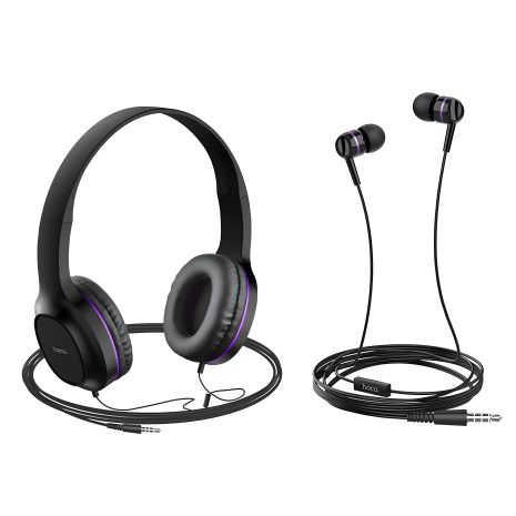 Пара навушників накладні та вакуумні HOCO Enlighten W24, 3.5mm, 1.2m, black-purple Пара навушників накладні та вакуумні HOCO Enlighten W24, 3.5mm, 1.2m, black-purple