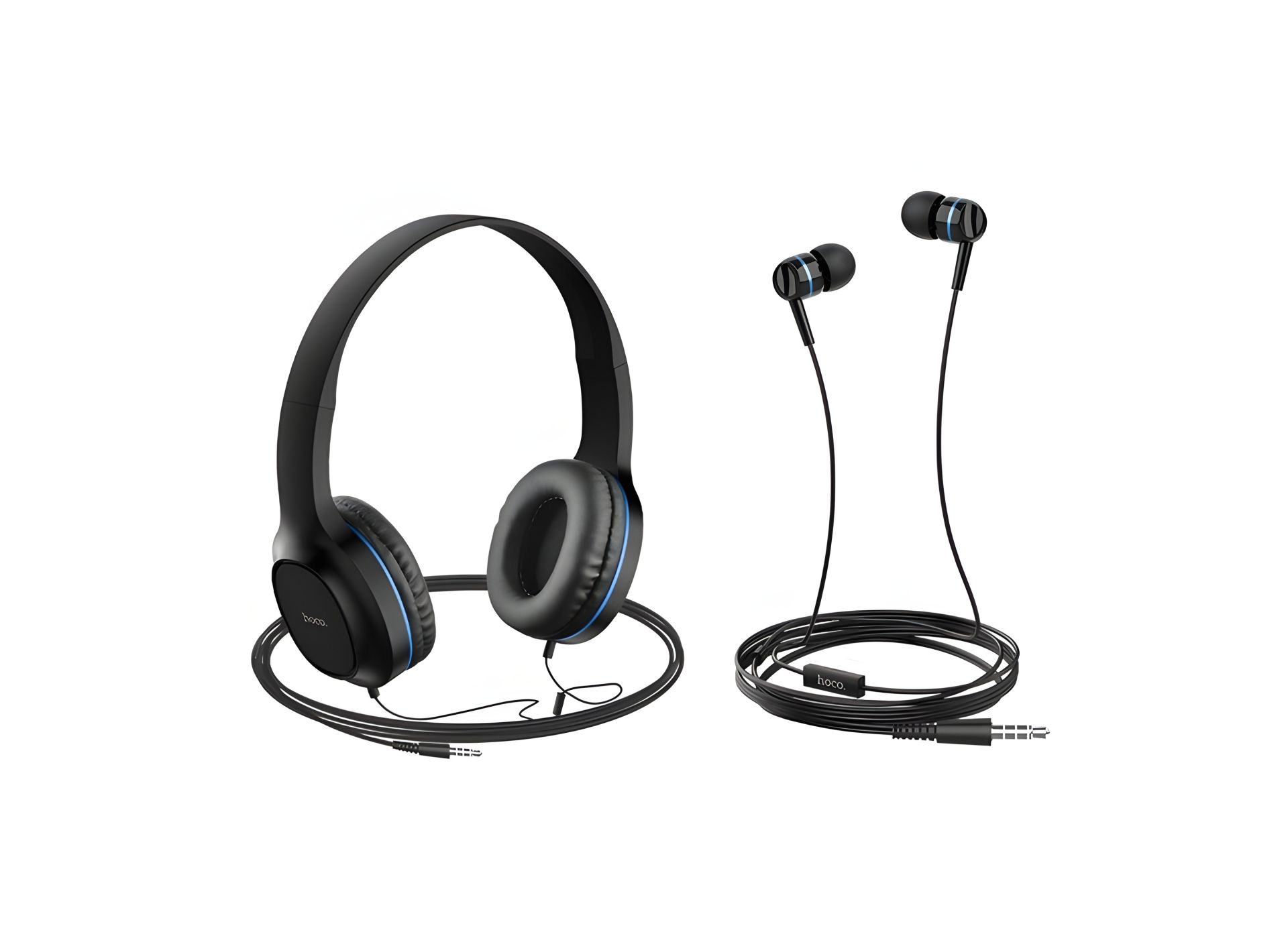 Пара навушників накладні та вакуумні HOCO Enlighten W24, 3.5mm, 1.2m, black-blue Пара навушників накладні та вакуумні HOCO Enlighten W24, 3.5mm, 1.2m, black-blue