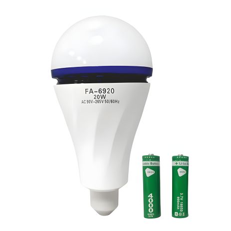 LED Лампа з акумулятором аварійна FA-6920 (цоколь E27 / 20W / 3W від АКБ (2*18650 замінені) / до 4 годин / 6800K)