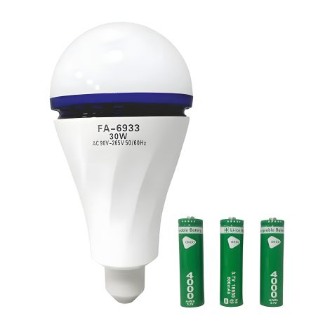 LED Лампа 30W акумуляторна аварійна (цоколь E27 / 30W / 4W от АКБ (3*18650 змінні) / до 6 годин / 6800K) FA-6933