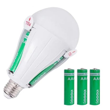 LED Лампа 30W на аккумуляторах 3x18650 аварийная автоматическая |E27, 3W от АКБ до 4 часов, 6800K| White