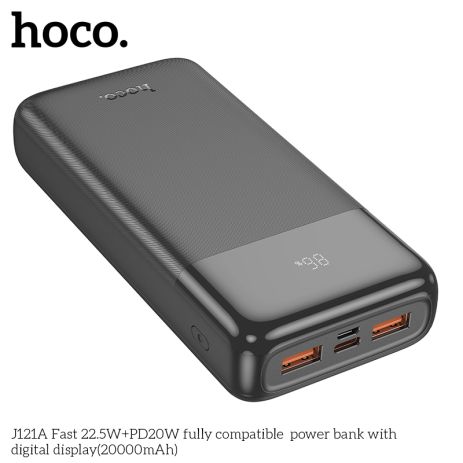 Power Bank HOCO J121A Fast 22.5W + PD20W надійно надійний Power Bank with digital display (20000mAh) Black