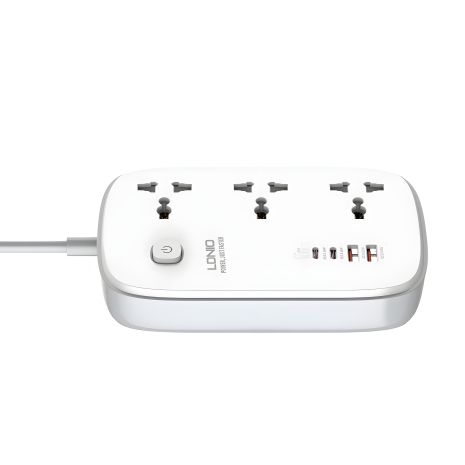 Мережний подовжувач Ldnio SC3416 | 2USB/2Type-C, 3 гнізда, QC/PD, 65W/5A, 2м Європейська вилка | білий