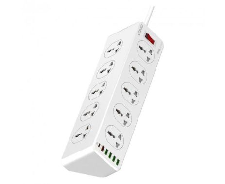 Зарядний пристрій подовжувач Ldnio SC10610EU (5 USB/ Type-C QC PD, 10 розеток, 2m, сіро-білий)