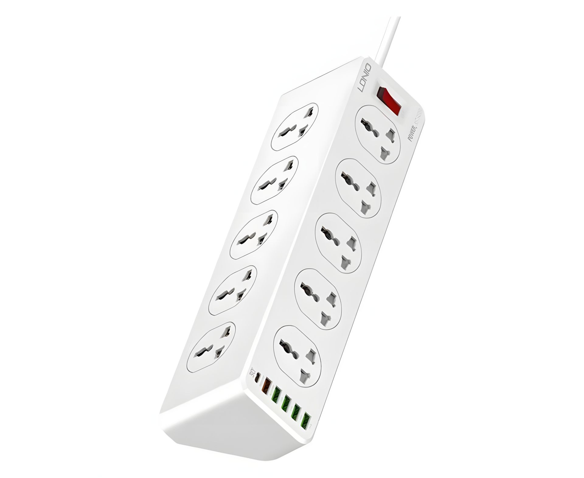 Мережевий зарядний пристрій подовжувач Ldnio SC10610EU 5 USB/ Type-C QC PD 10 розеток 2m сіро-білий Мережевий зарядний пристрій подовжувач Ldnio SC10610EU 5 USB/ Type-C QC PD 10 розеток 2m сіро-білий