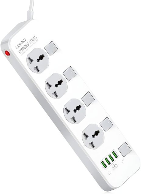 Сетевой зарядный удлинитель Ldnio SC4408EU 2500W, 4USB, 4 розетки, 2m, белый, EU plug