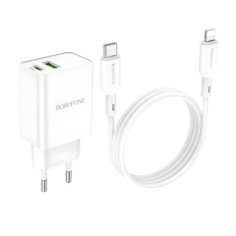 Зарядка Borofone BA69A Resource PD20W+QC3.0 Type-C to Lightning, біла Зарядка Borofone BA69A Resource PD20W+QC3.0 Type-C to Lightning, біла