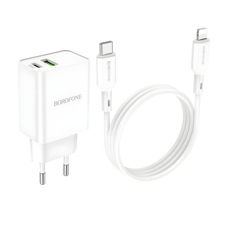 Сетевой Зарядник Borofone BA69A Resource PD20W+QC3.0 с Type-C на Lightning Белый