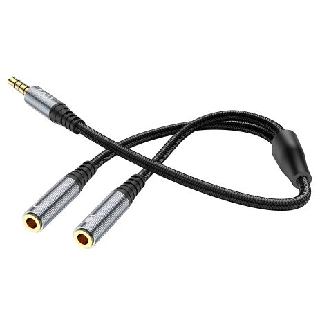 Переходник адаптер Hoco UPA21 / штекер 3.5 (4pin звук+микрофон) на разъемы 2*3.5 (3pin звук + 3pin микрофон) Серый Переходник адаптер Hoco UPA21 / штекер 3.5 (4pin звук+микрофон) на разъемы 2*3.5 (3pin звук + 3pin микрофон) Серый