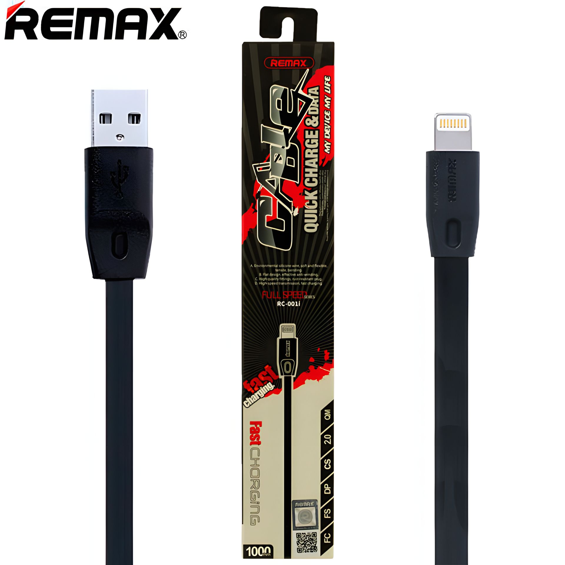 Черный USB к Lightning кабель Remax RC-001i 1m Черный USB к Lightning кабель Remax RC-001i 1m
