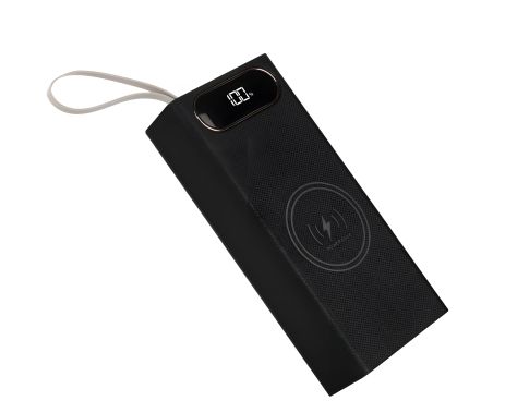 Multi-пауэрбанк корпус L16, для элементов 18650 до 16 шт, 22.5+15W, с беспроводной зарядкой и фонарем, черный