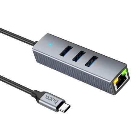 Адаптер Hoco HB34 (Type-C на RJ45 1Gbit Ethernet +3*USB3.0) серый Адаптер Hoco HB34 (Type-C на RJ45 1Gbit Ethernet +3*USB3.0) серый