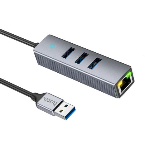 Адаптер Hoco HB34 (USB to RJ45 1Gbit Ethernet +3*USB3.0) Grey