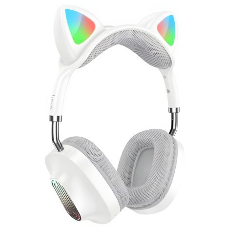 Блютуз Стерео Гарнитура Hoco ESD13 Skill cat ear BT headphones with LED |BT5.3, Type-C, 7h| Белый