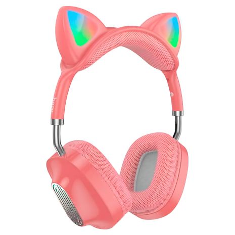 Стерео Гарнитура Блютуз Hoco ESD13 Skill cat ear с LED |BT5.3, Type-C, 7h| Розовая