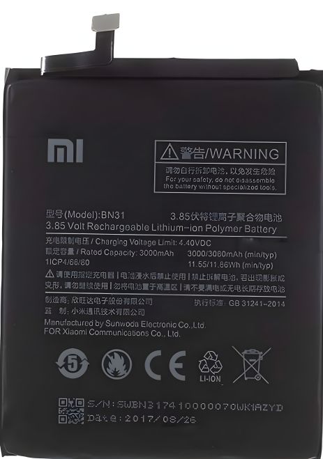 BN31 Аккумулятор для Xiaomi - Mi A1/ Mi 5X/ Redmi Note 5A/ Note 5A Pro оригинал 12 мес. гарантии