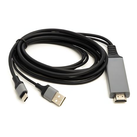 Кабель PowerPlant HDMI (M) – USB (AM) / Type-C (M), 1 м.