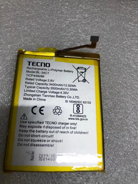 Аккумулятор для BL-34CT Tecno Camon 11S CB7 / Spark 3 Pro KB8 (3400 mAh) [Original PRC] 12 мес. гарантии