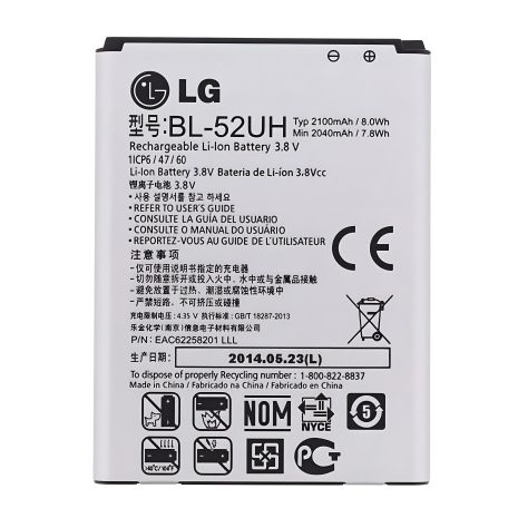 Original PRC LG L65 L70 Spirit D280 D285 D320 D325 H222 BL-52UH Акумулятори, 12 міс. гарантії, 2040 mAh Original PRC LG L65 L70 Spirit D280 D285 D320 D325 H222 BL-52UH Акумулятори, 12 міс. гарантії, 2040 mAh