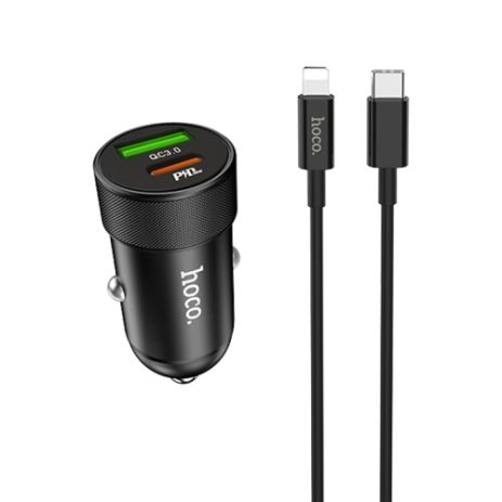 Автомобільне ЗУ Hoco Z32B PD+QC3.0(1USB/1USB-C/4A) + Cable Type-C to iPhone Gray