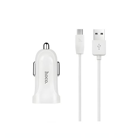Автомобільне ЗУ Hoco Z2A (2USB/2.4A) + кабель Micro USB, білий
