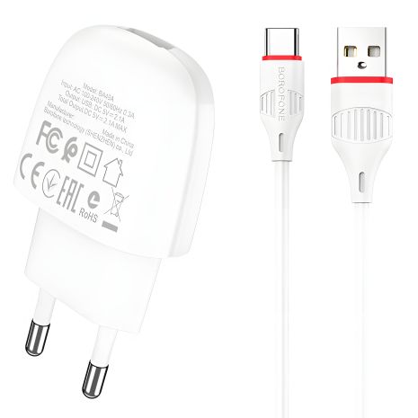 Зарядний пристрій Borofone BA49A Type-C 2,1A White