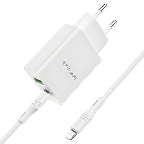 Зарядное устройство Borofone BA56A PD 20W + QC3.0 Type-C to Lightning White